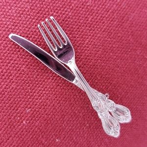 Silver Fork and Knife Brooch